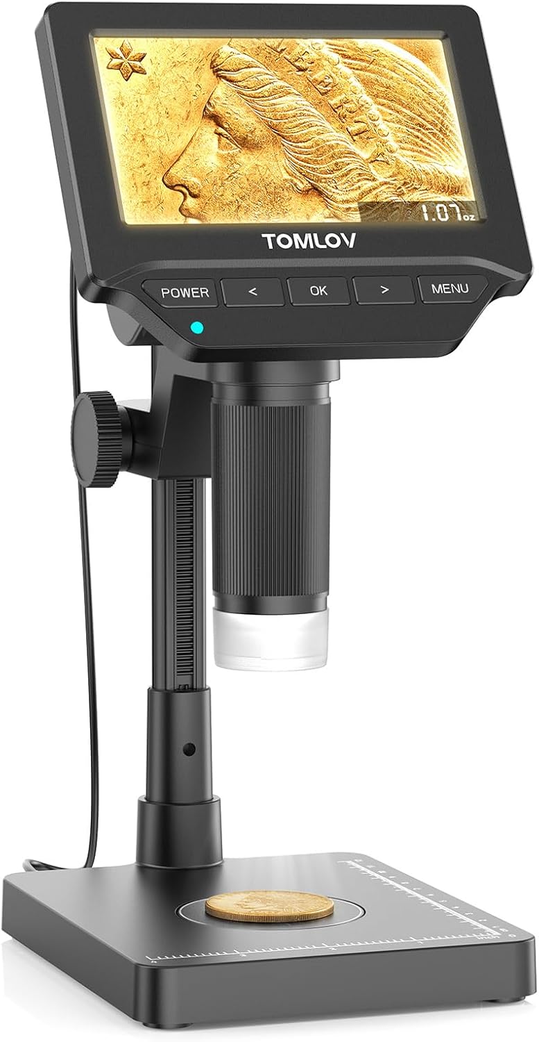 TOMLOV DM4W Microscope with Weighing Scale: 4.3" Digital Coin Microscope with Screen, Error Coin Magnifier with Lights, Weight Scale for Collectors, Jeweler, Students, Compatible with Windows/Mac - Image 1